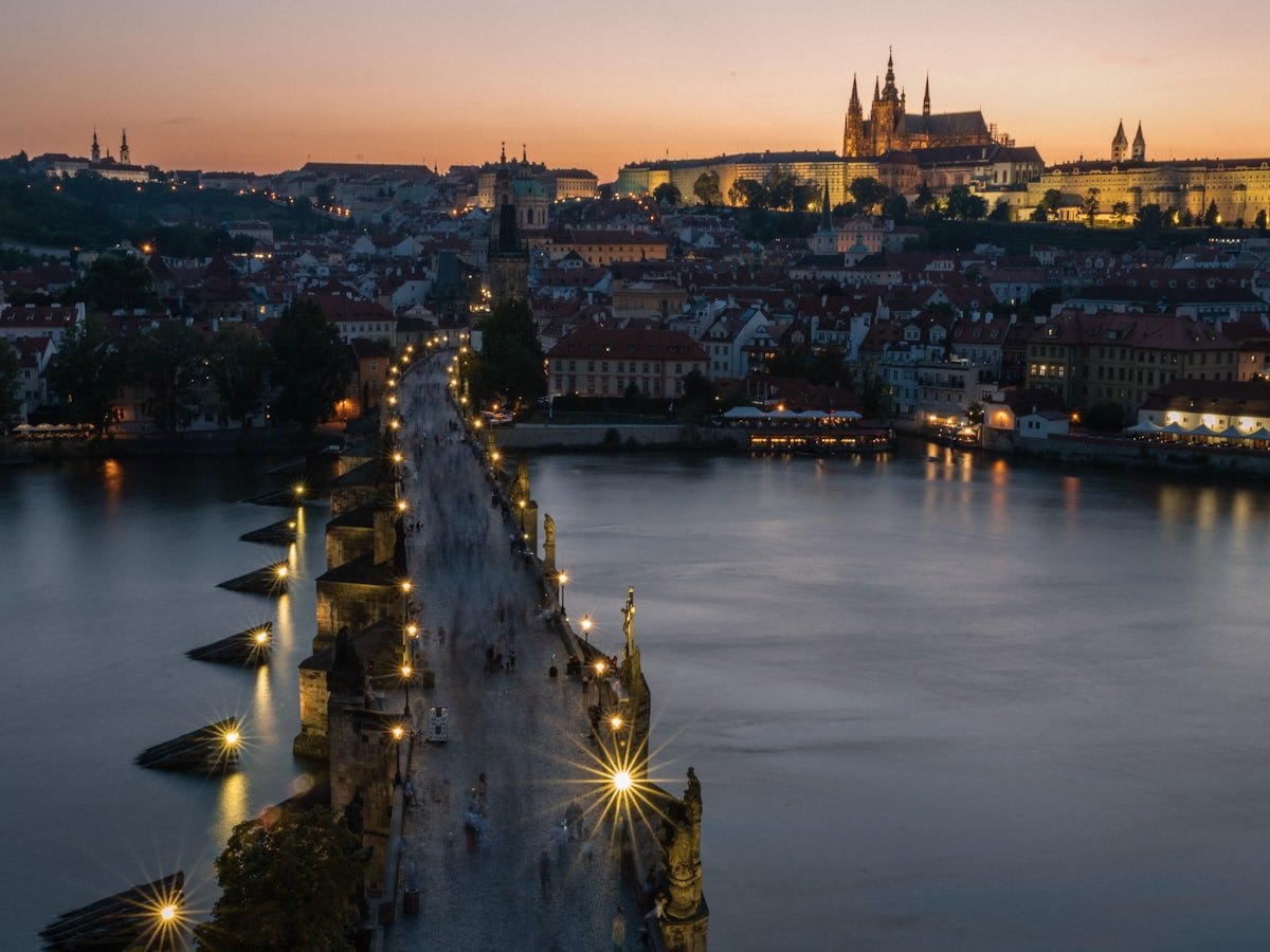 Prague riverside at night